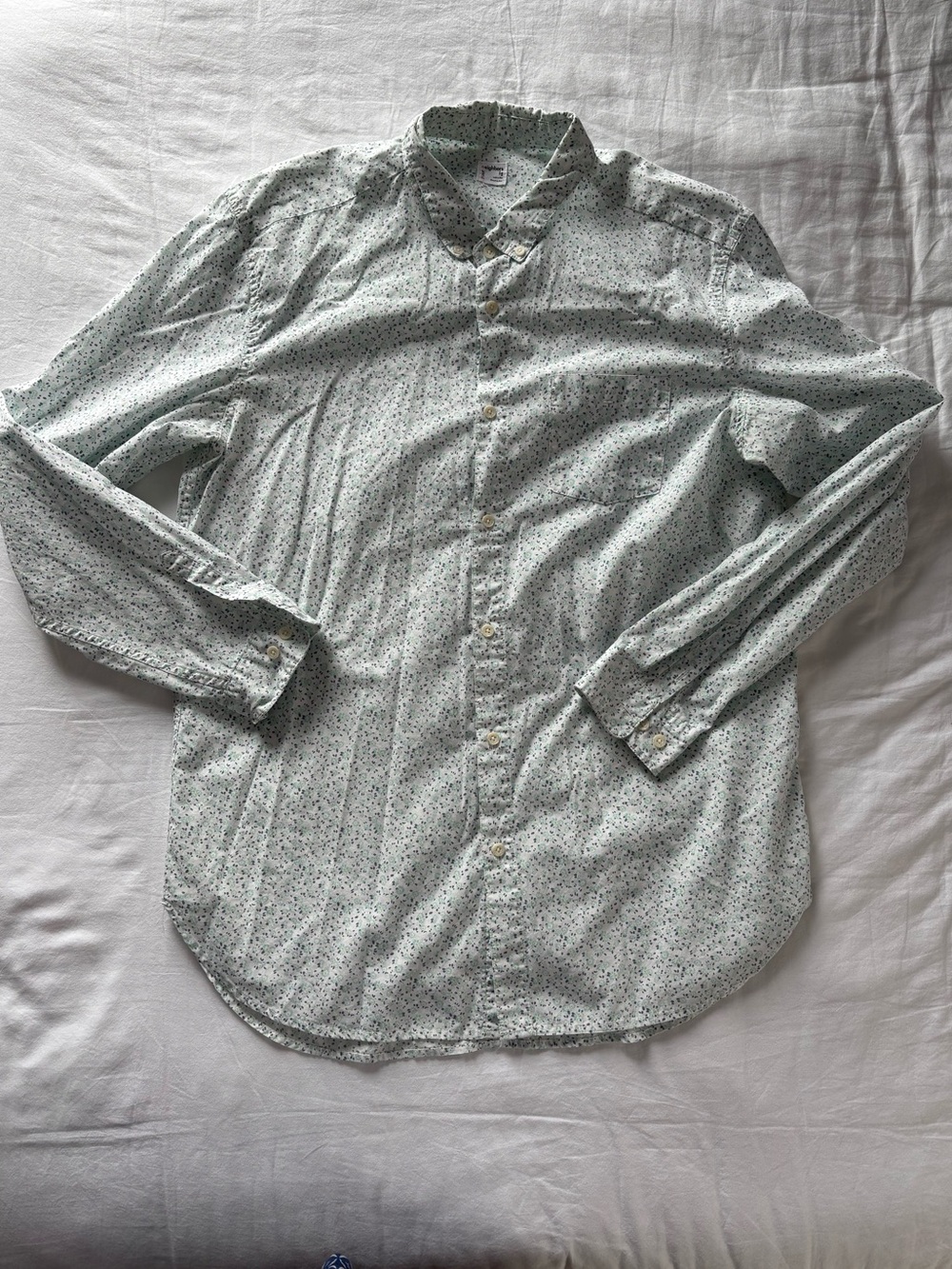 Men's White Blue & Navy Floral Button-Up Shirt Size L